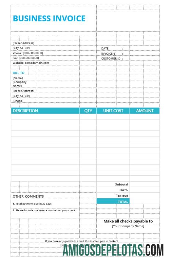 em branco Modelo básico de fatura comercial